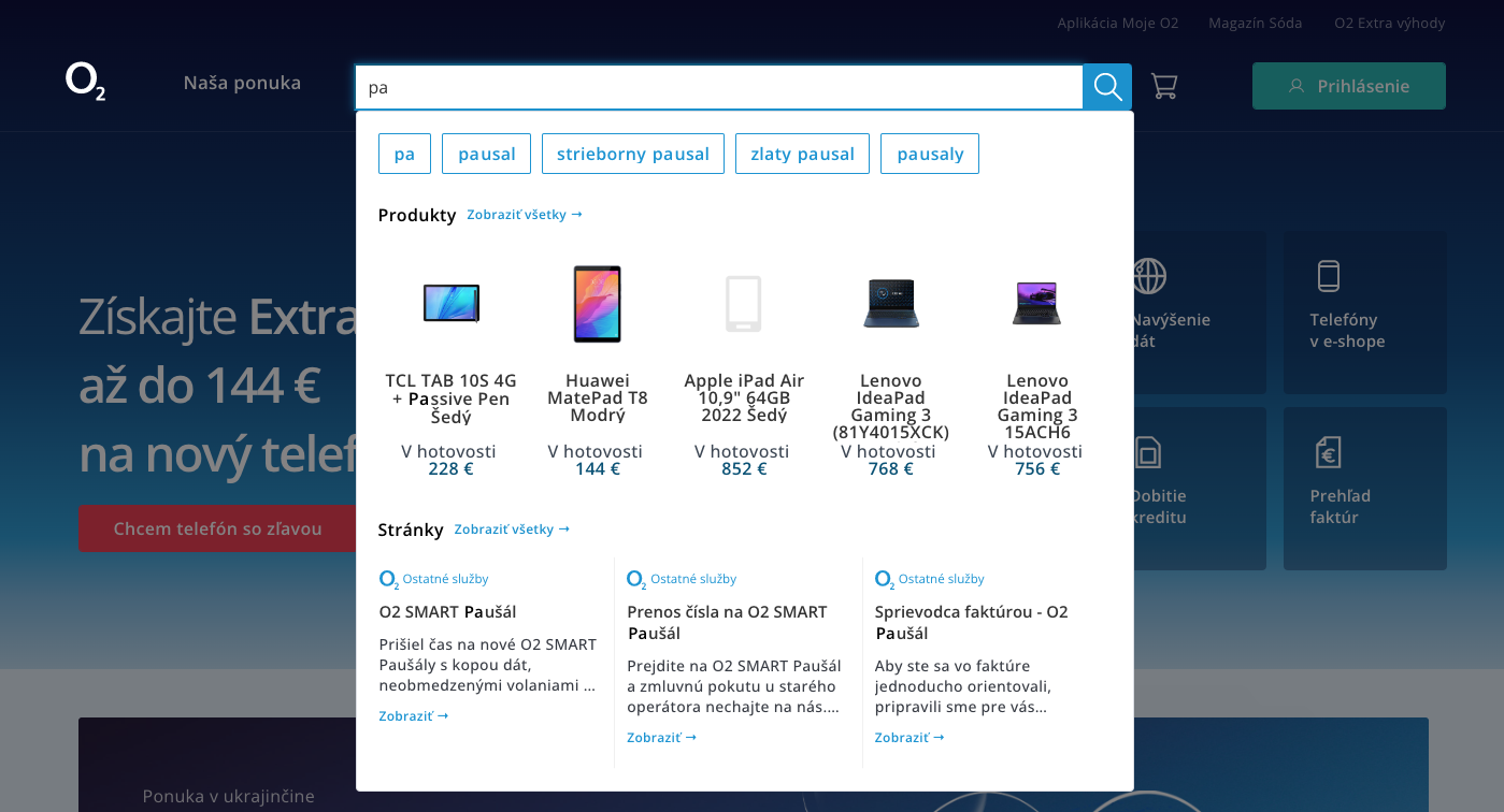 Screenshot of site search from O2's website.